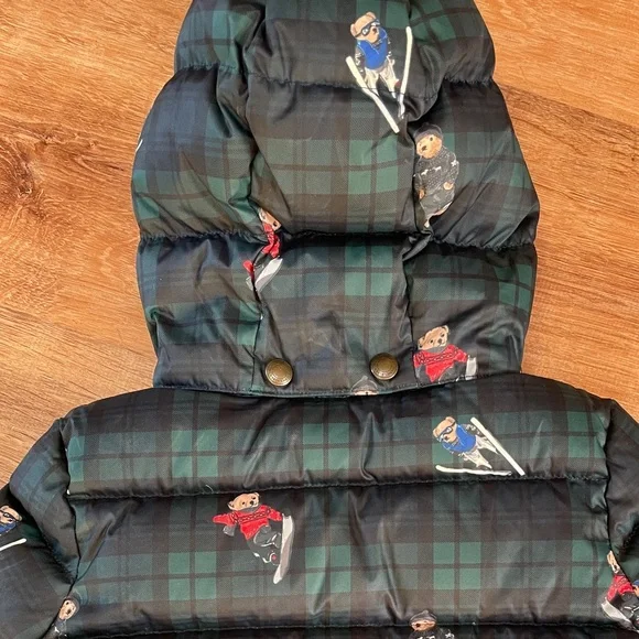 Polo Ralph Lauren Down Puffer Jacket Infant Baby 24M Months Bear Plaid Full Zip